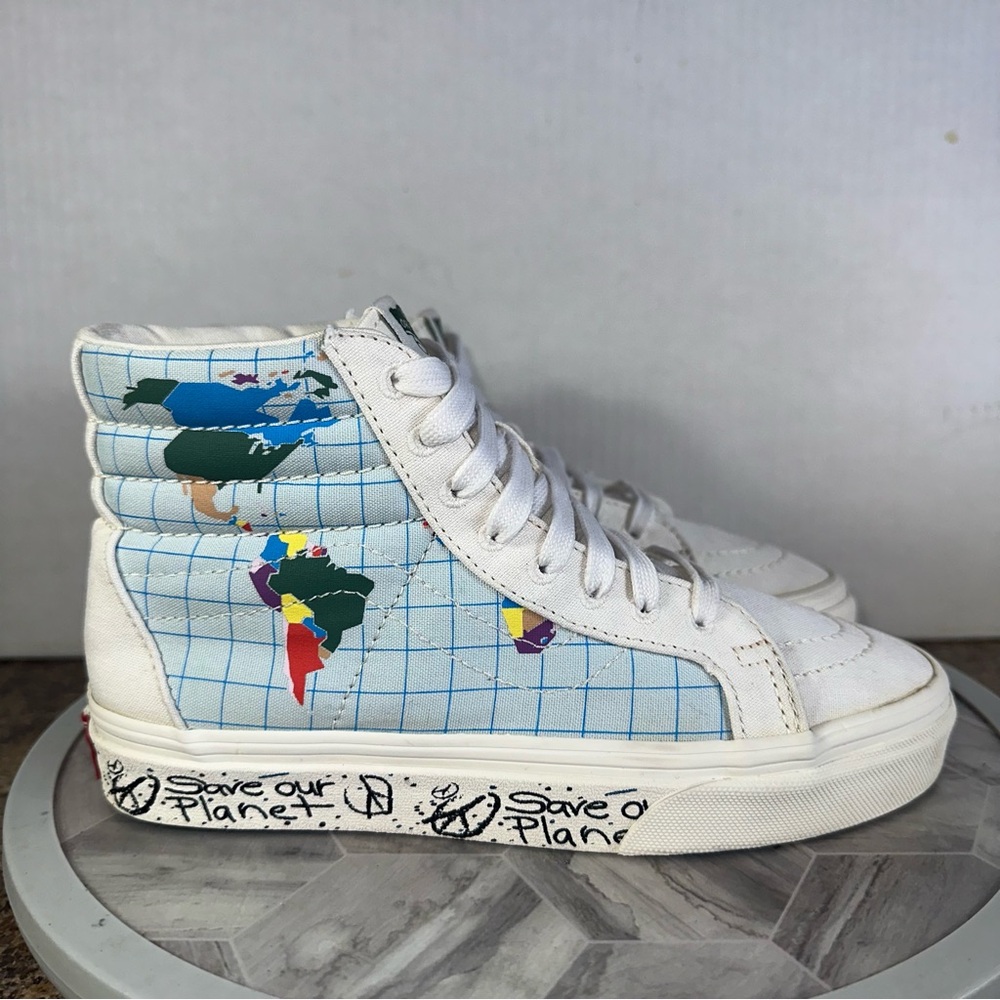 Vans Sk8-Hi Save Our Planet Mulicolor World Map Mens‎ Sz 3.5 Womens 5 High Tops